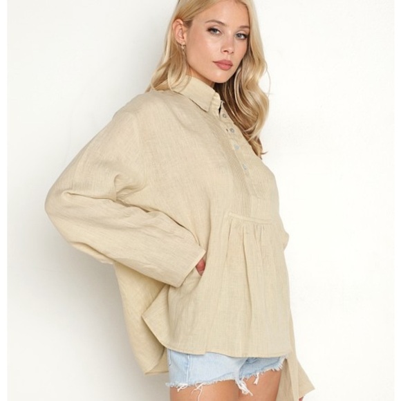 Kinga Csilla Mabel Blouse Oversized 100% Linen Shirt Sandstone Size Large - Picture 5 of 12
